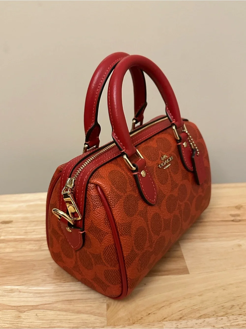 Coach Red Signature Mini Satchel with Gold Hardware